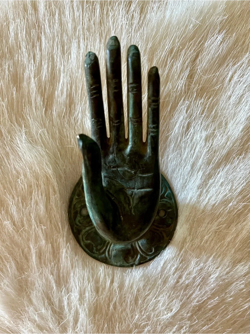 Buddha Mudra  Decorative Wall Hand Hook - Oxidized Brass (Verdigris)